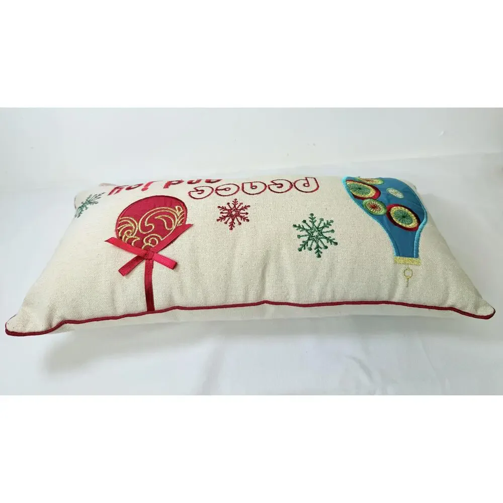 Stratford Home Off-white Embroidered Peace Joy Christmas Pillow 16.5x8